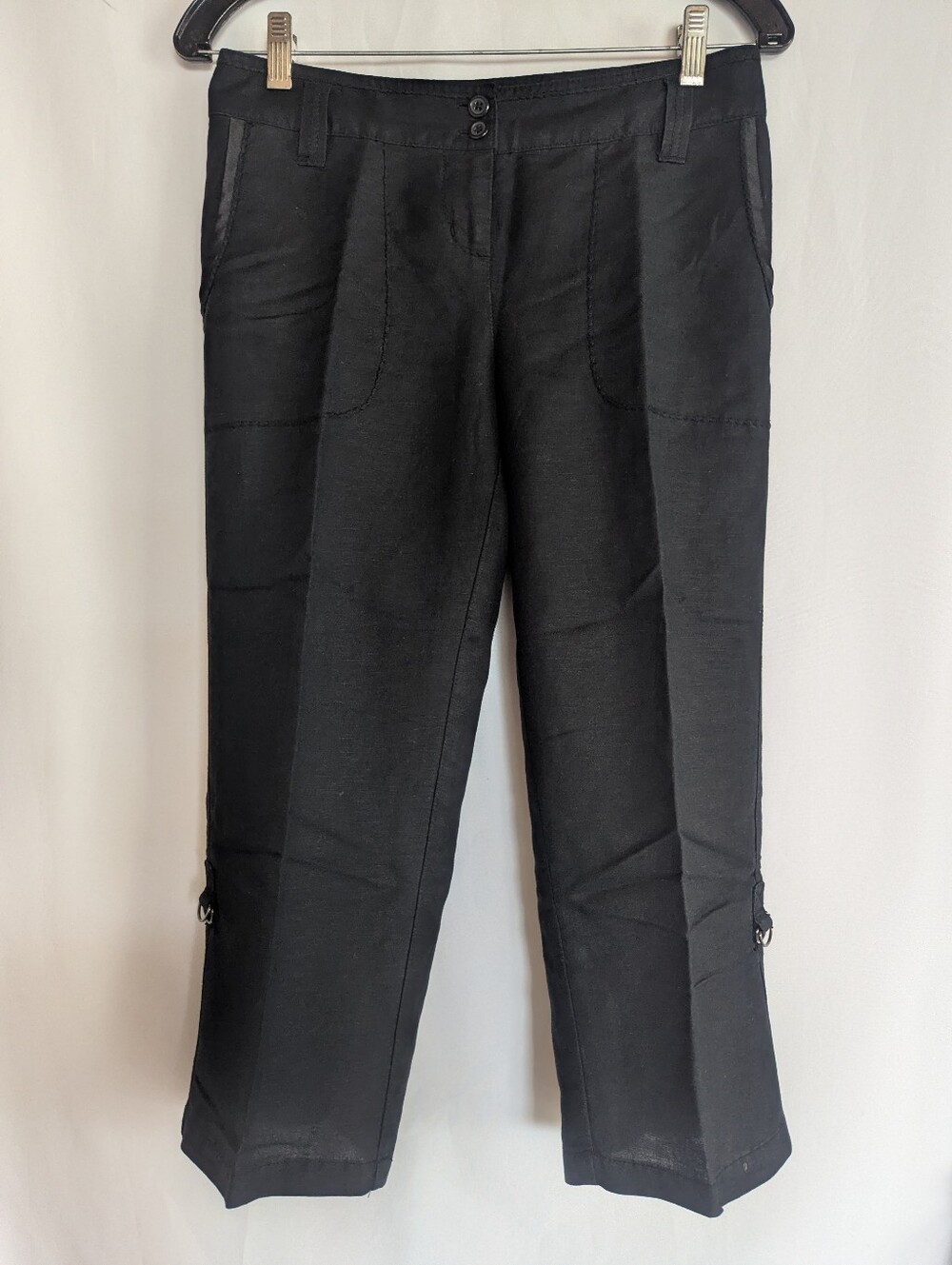 WH&BM Women's 2 Small Black Straight-Leg Dress Short Pants Capri Linen